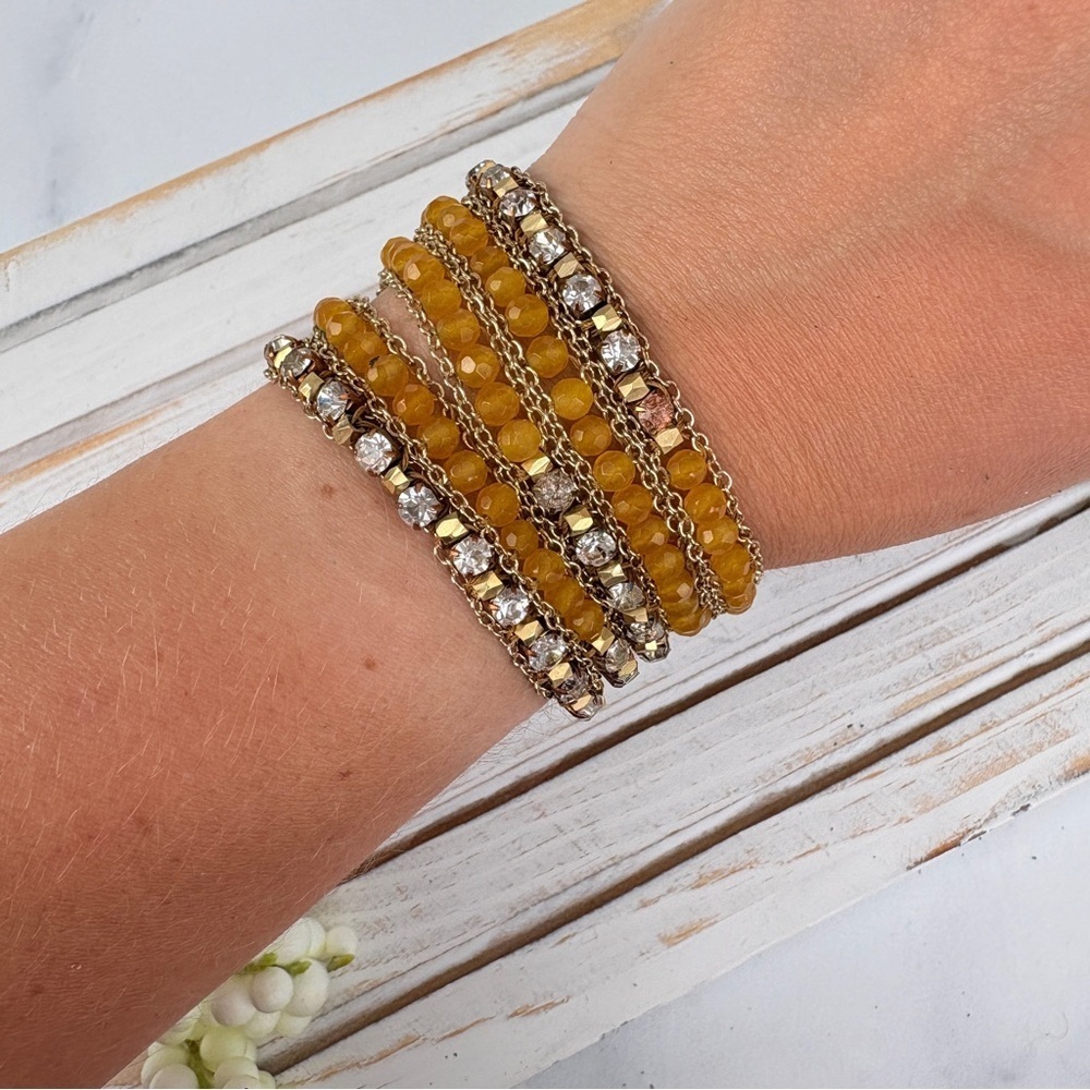 Elegant Gold and Yellow Beaded Wrap Bracelet